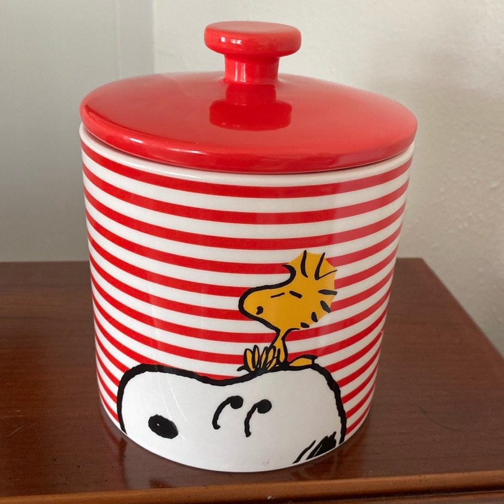 Peanuts Snoopy & Woodstock Stripe Cookie Treat Jar Canister